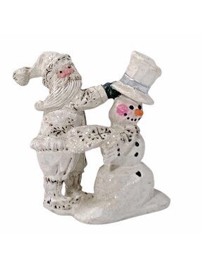 Santa Snowman Figurine Schifferl 2" Hand Painted Glitter Holiday Winter Signed
